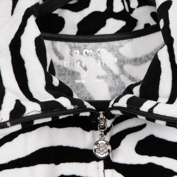 Zebra Print Full Zip Fleece Jacket XL Womens Threehearts Black White Soft Fleece - Picture 4 of 5